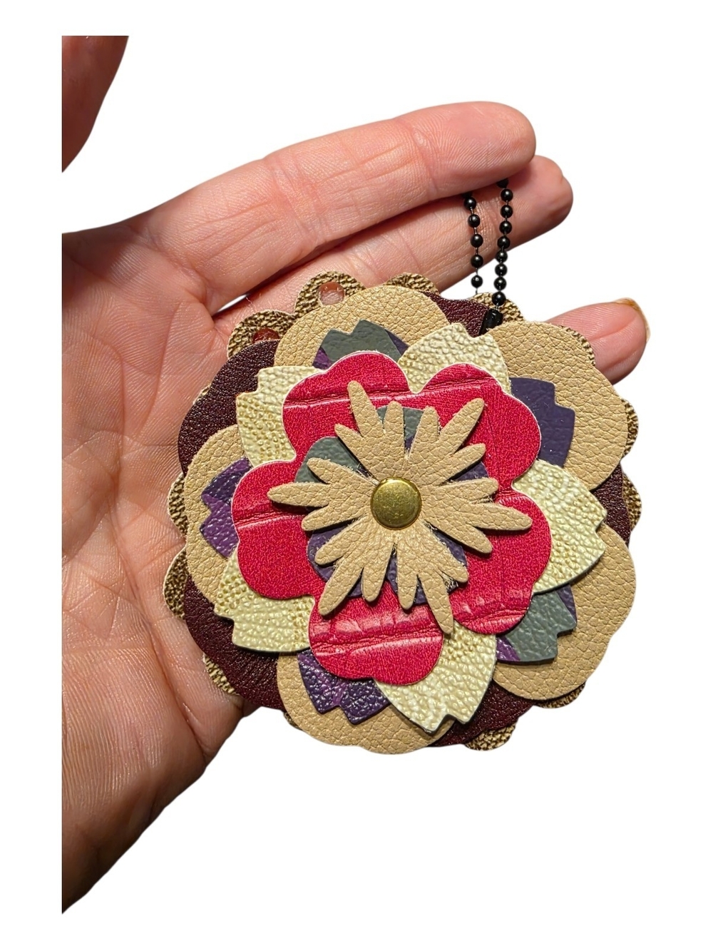 Roostercuster Original Handmade Leather Flower Keychain Charm - Multicolor